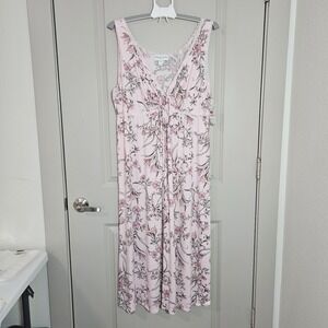 NEW Miss Elaine Long Nightgown Womens 2X Sleeveless Keyhole Floral Pink